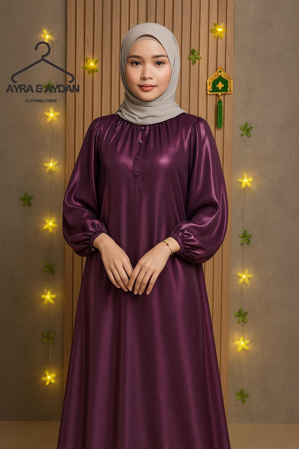 Shimmer Cotton Silk Satin Maxi Abaya Dress with Kimono Sleeves – Modest & Stylish
