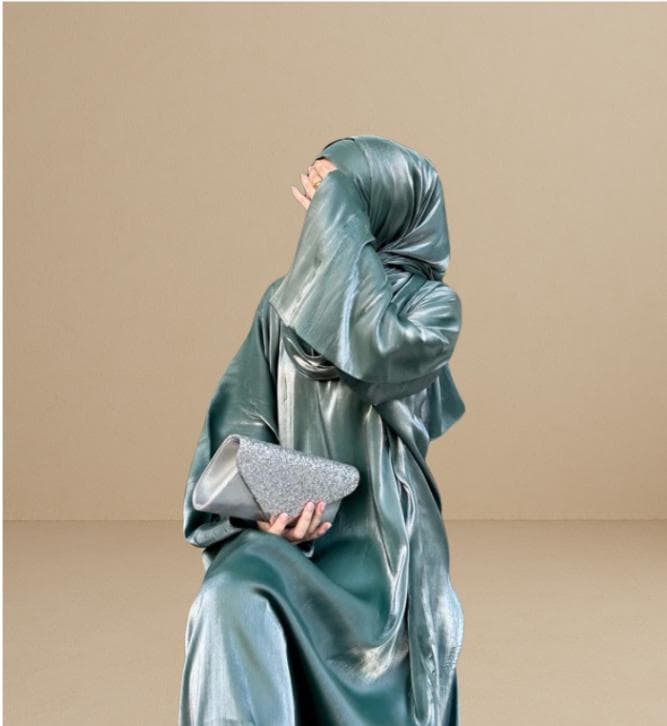 Stylish Plus Size Shimmer Silk Satin Abaya Maxi Caftan Dress with Kimono Sleeves -Modest & Stylish-Free Shawl - image 5
