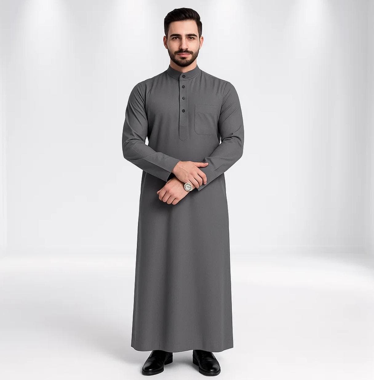 Men's Premium Thobes Jubbah Jubba - Como Crepe Shanghai Collar Robe | Elegant Islamic Prayer & Eid Ramadan Outfit, Size S-XXL - image 4
