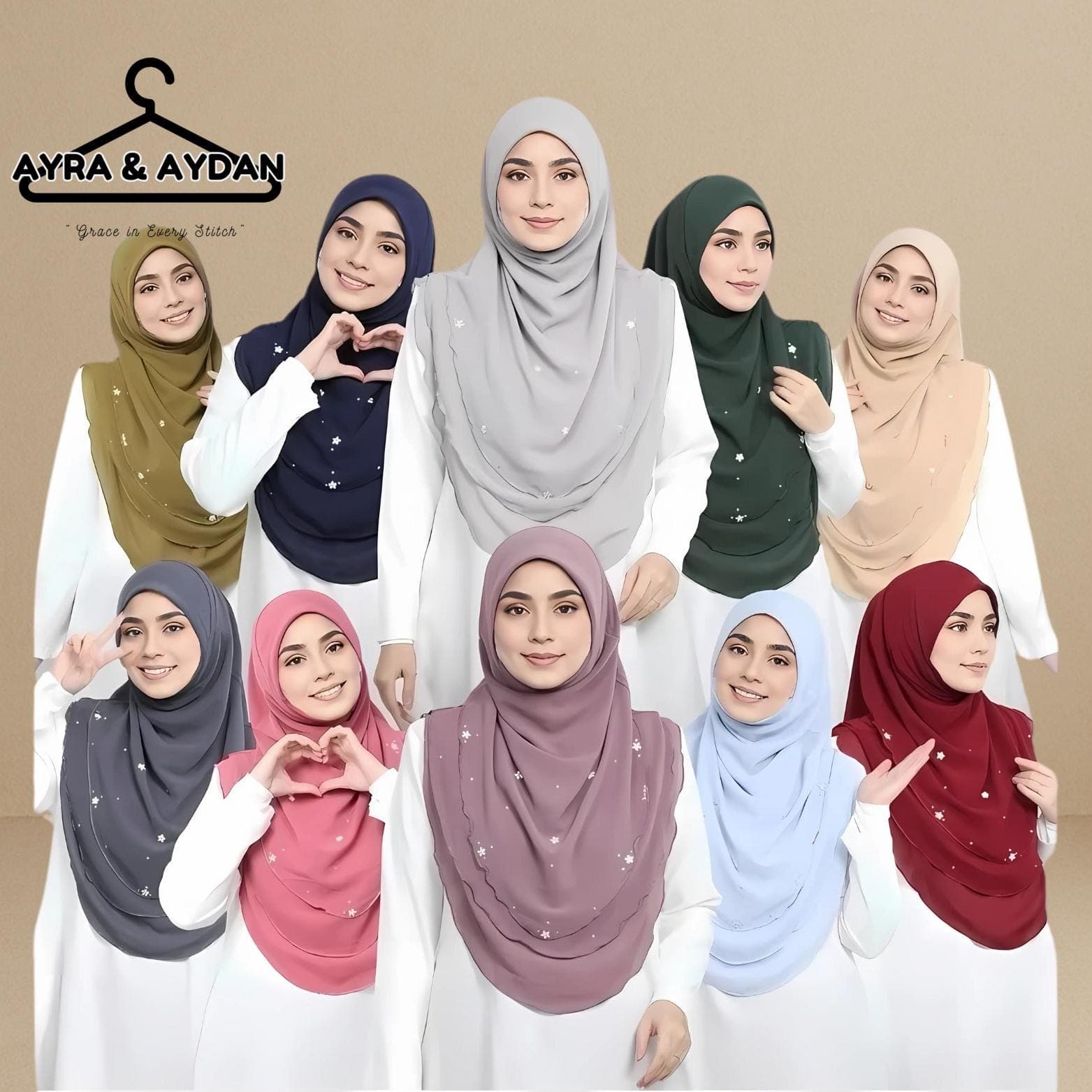 3-Layer Chiffon Awning Hijab with Scuba Awning, Beaded Stone Accents | Neatly Stitched Edges | Slip on Instant Hijab | 20 Colors Options - image 5