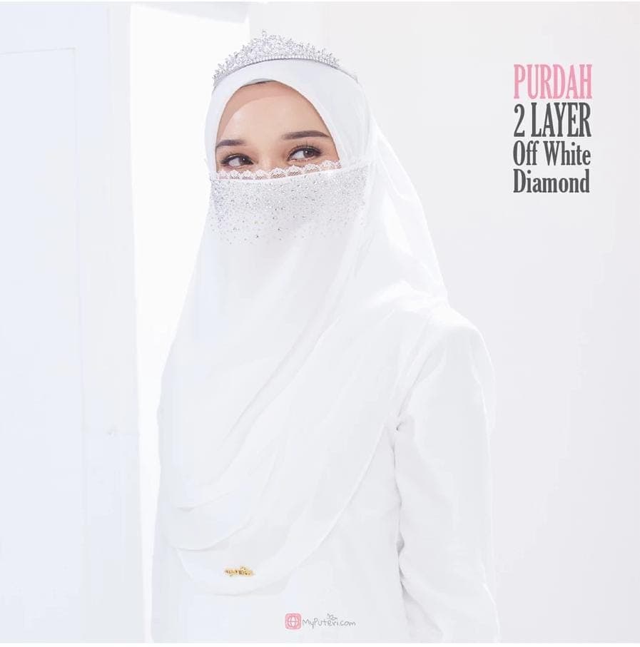 Bridal Niqab 2-Layer Off-White with Diamond Trim | Elegant Muslim Wedding Face Veil - image 3