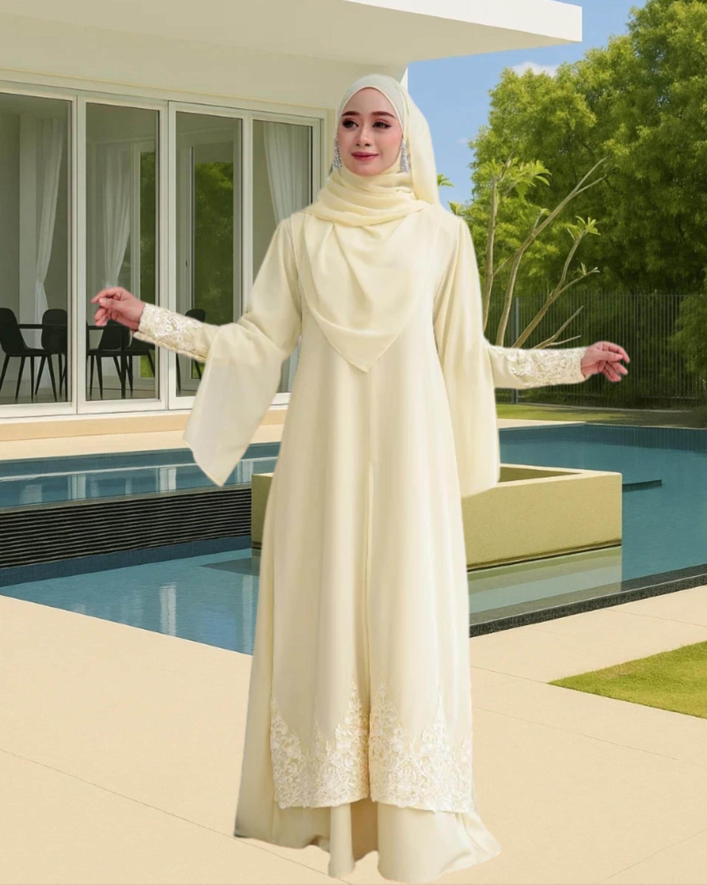 Elegant Modest Evening Dress with Luxury Lace | Free Shawl, Hijab-Friendly | Long Sleeve Islamic Style | Bridesmaid Dress | Graduation Dress - image 5