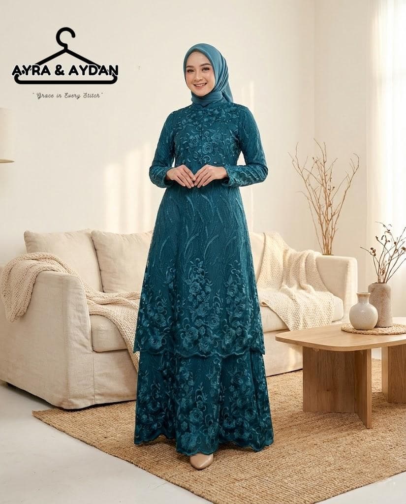 Floral Lace Maxi Dress Modest Muslim Girls | Tiered Layered Long Sleeve Gown Elegant for Eid Ramadan | Hijab Friendly Luxury Modest Wear