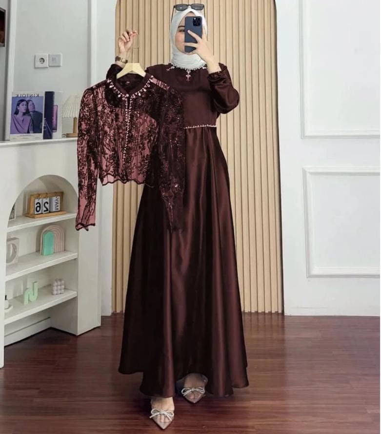 Modest Premium Silk Sequin Dress| Long Sleeve Gown | Formal Hijab Friendly Dress, Bridal Party or Evening Gown - image 5
