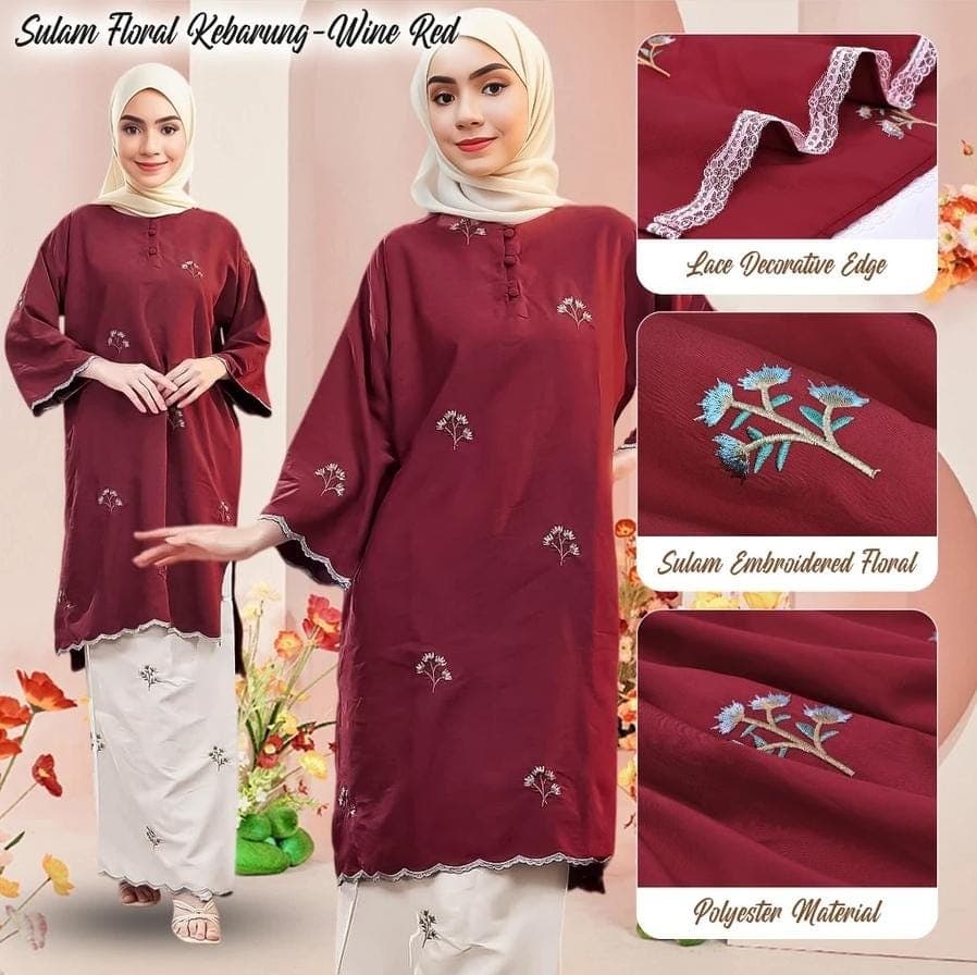 Malaysia Baju Kurung Embroidery Set | Nursing Friendly Baju Kurung | Floral Modest Wear | Hari Raya Eid Outfit | Muslimah Two-Piece Suit - image 3