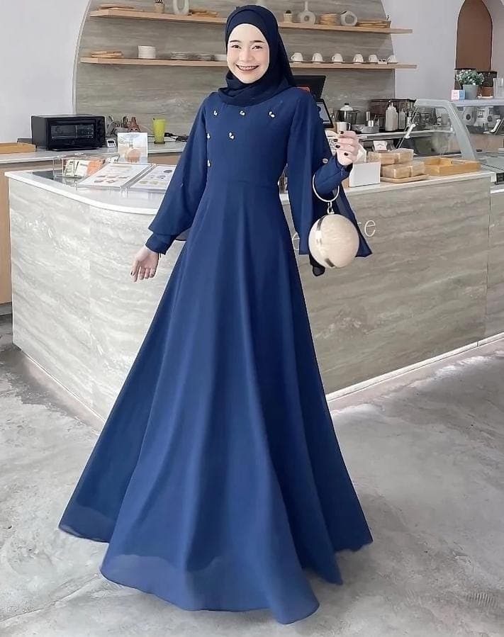 White Muslim Wedding Dress: Ceruty Babydoll Abaya with Pearl Accents - image 4