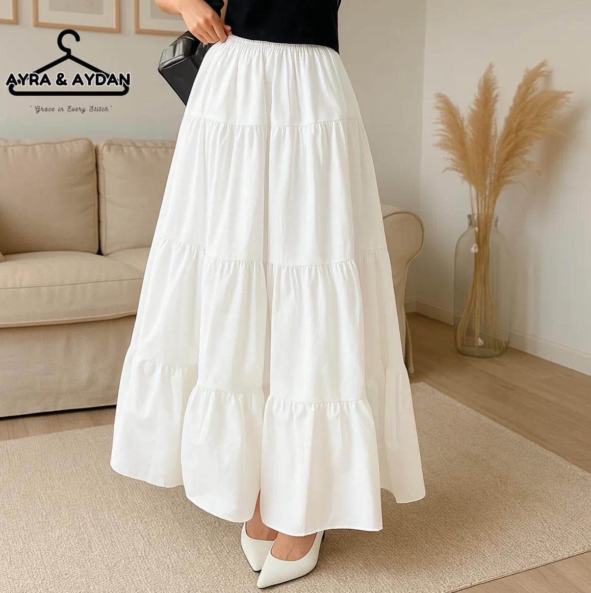 Elegant White Tiered Maxi Skirt for Women | Comfortable and Flowy Long Skirt | Modest Fashion & Everyday Wear