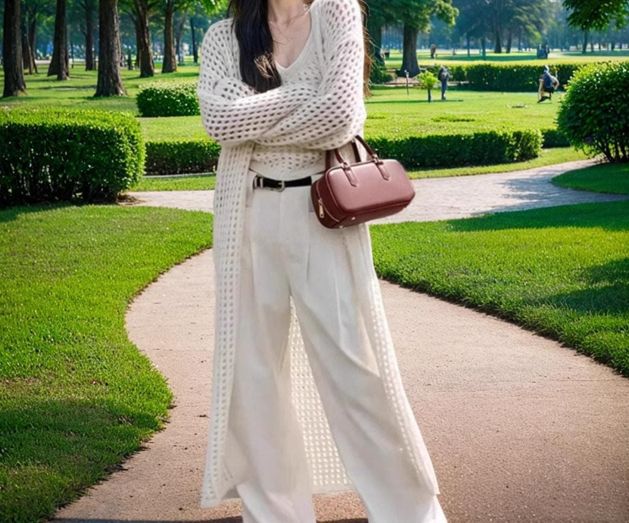 Long Knit Cardigan Duster, Cream Open-Knit Maxi Sweater, Boho Beach Cover Up, Lightweight Summer Knitwear - image 5