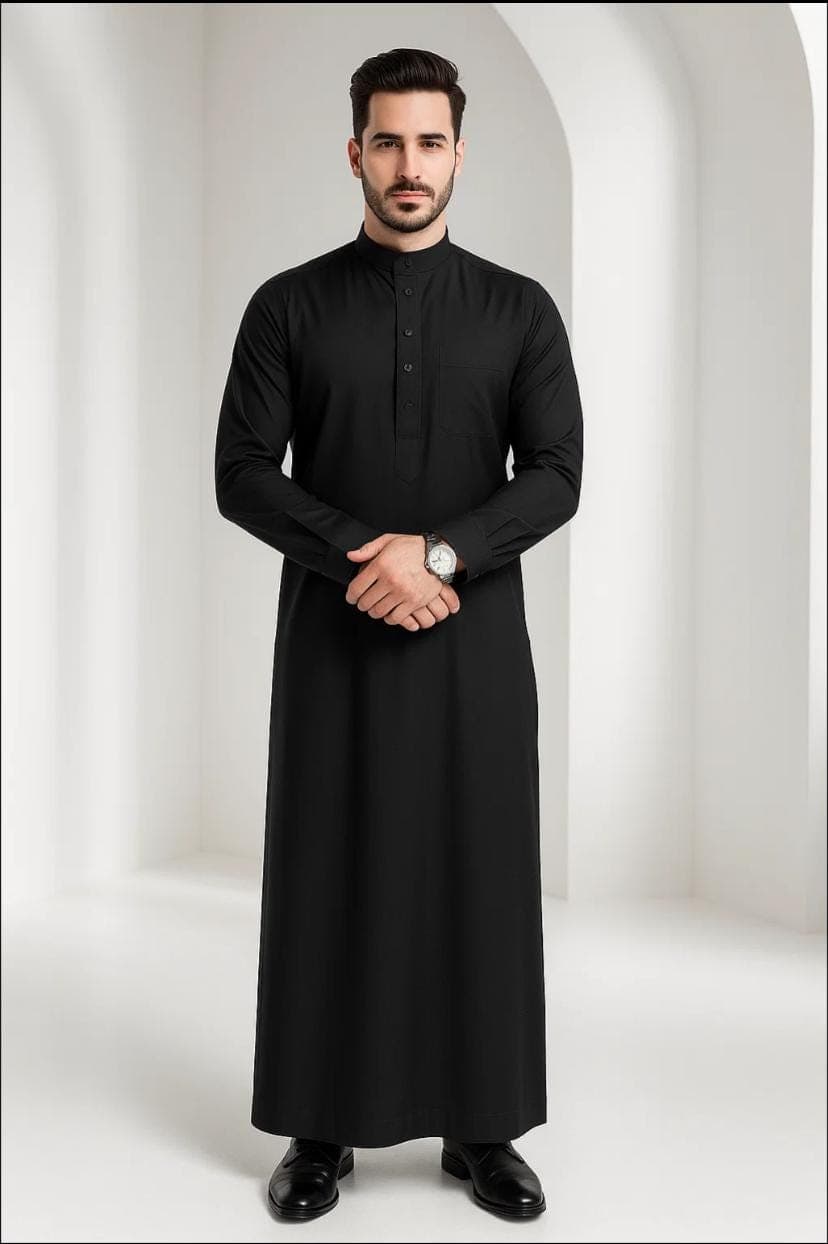 Men's Premium Thobes Jubbah Jubba - Como Crepe Shanghai Collar Robe | Elegant Islamic Prayer & Eid Ramadan Outfit, Size S-XXL - image 5