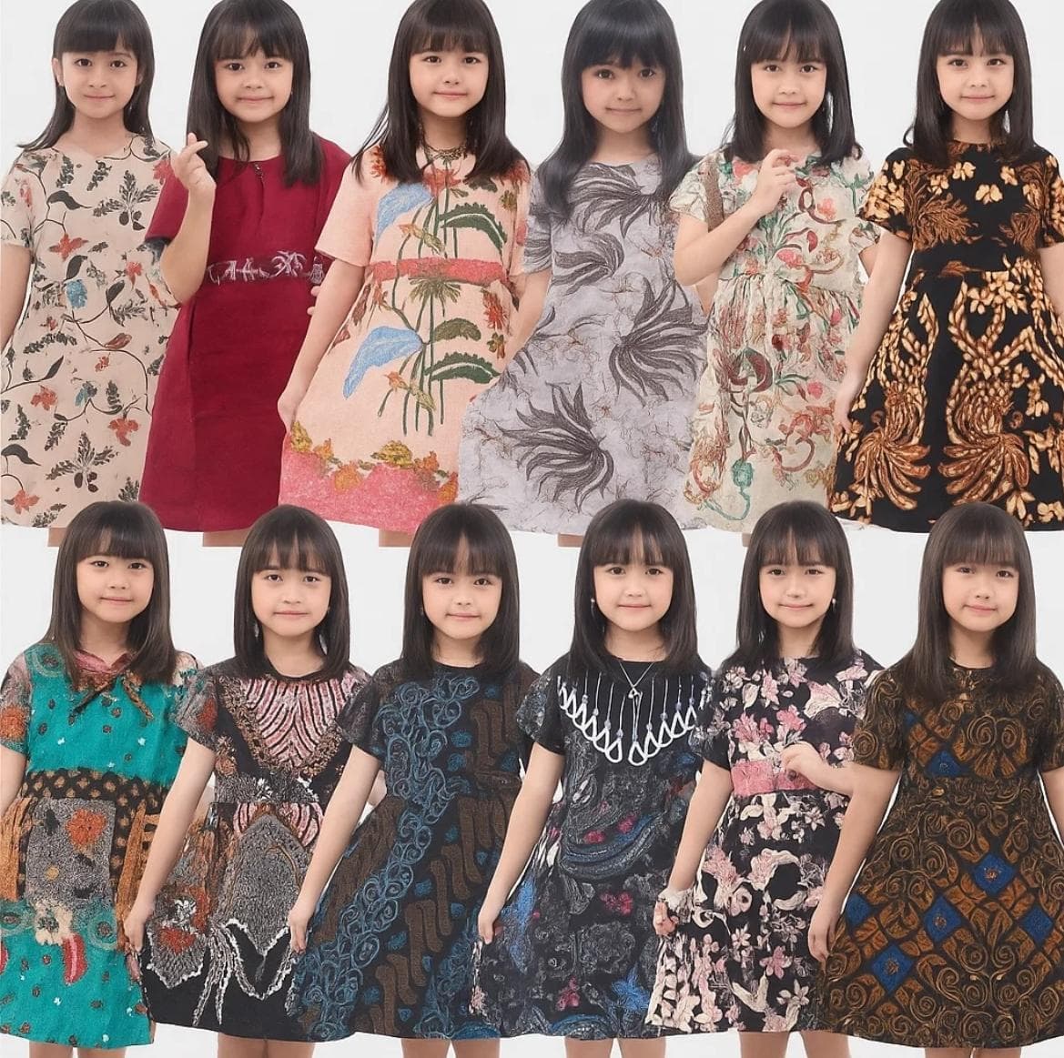 Girls Batik Dress, Kids Floral Print Dress, Indonesian Ethnic Pattern Dress for Girls, Short Sleeve Summer Boho Dress, Sizes 2-10 Years