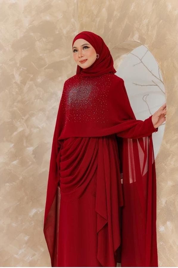 Elegant Modest Gown with Beaded Cape, Draped Formal Maxi Dress, Islamic Evening Wear for Wedding Guest & Eid Bridesmaid Gown in 10 Colors - image 4