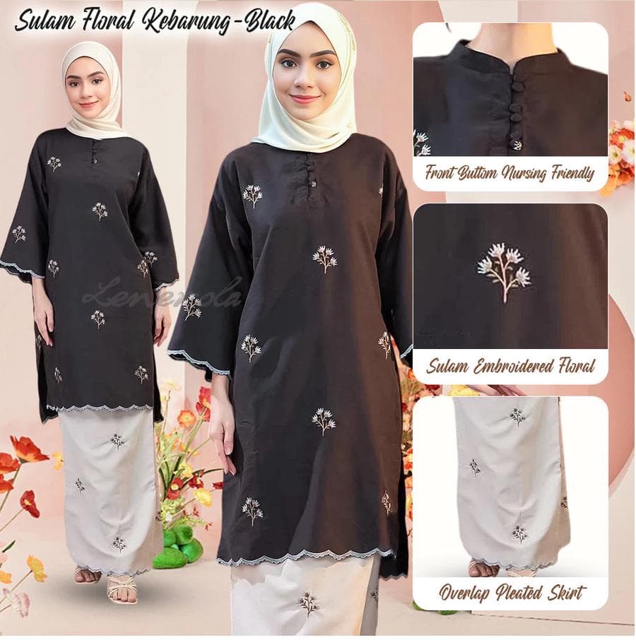 Malaysia Baju Kurung Embroidery Set | Nursing Friendly Baju Kurung | Floral Modest Wear | Hari Raya Eid Outfit | Muslimah Two-Piece Suit - image 5