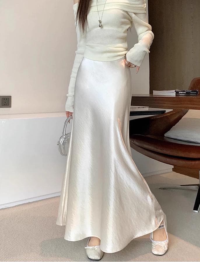 High Waisted Satin Maxi Skirt, Silk Slip Skirt Long, Elegant A Line Flowy Skirt, Minimalist Bridesmaid Wedding Guest Outfit - image 4