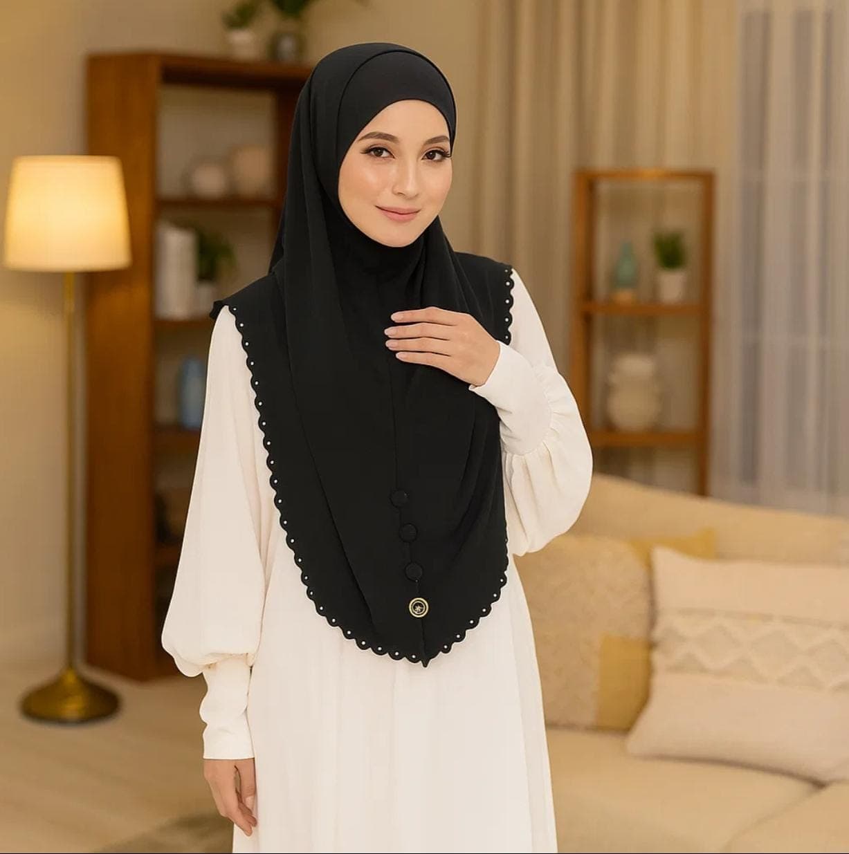 Premium Embroidered Syria Hijab with Button | Slip-On Free Size | Soft Ribbed Cotton | Free Inner Included - image 4