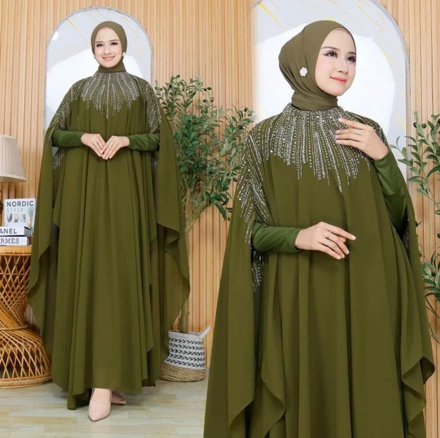 Rhinestones Abaya, Dubai Style Farasha Kaftan, Modest Islamic Clothing, Layered Chiffon Maxi Dress, Eid Mubarak Gown - image 4