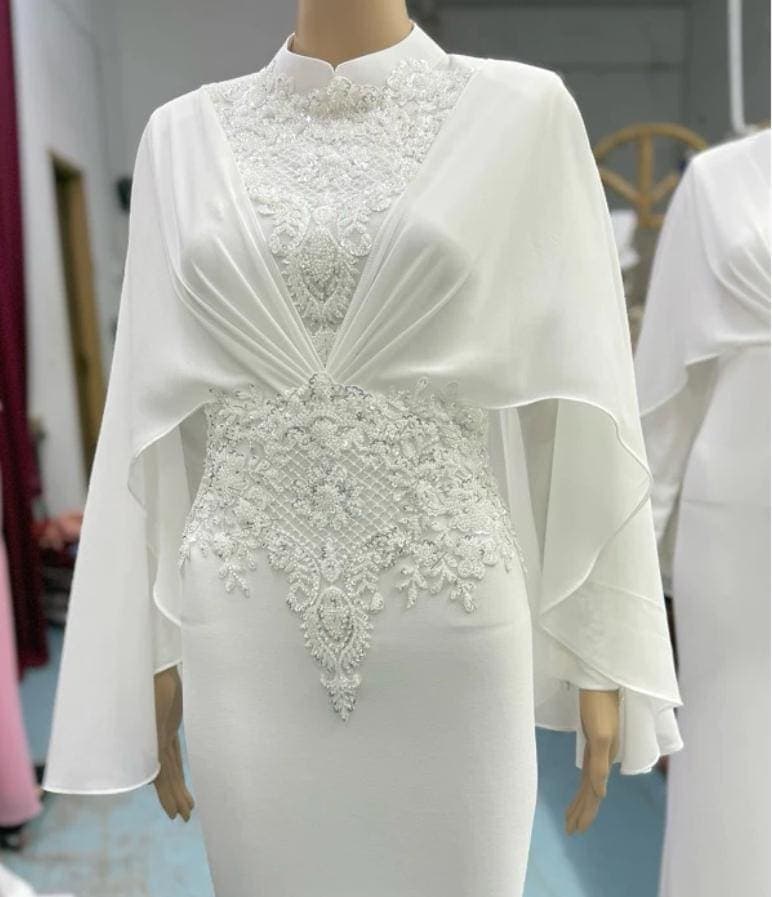 Elegant Lace and Heavy Chiffon Wedding Dress with Cape Sleeve Detail β Timeless Bridal Dress for Your Special Day, Minimalist Wedding Dress - image 5