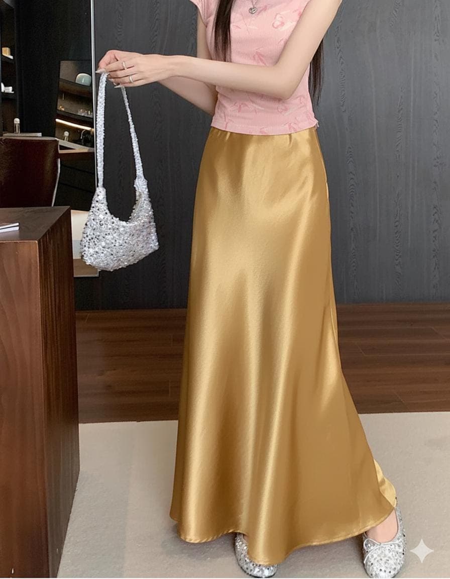 High Waisted Satin Maxi Skirt, Silk Slip Skirt Long, Elegant A Line Flowy Skirt, Minimalist Bridesmaid Wedding Guest Outfit - image 5