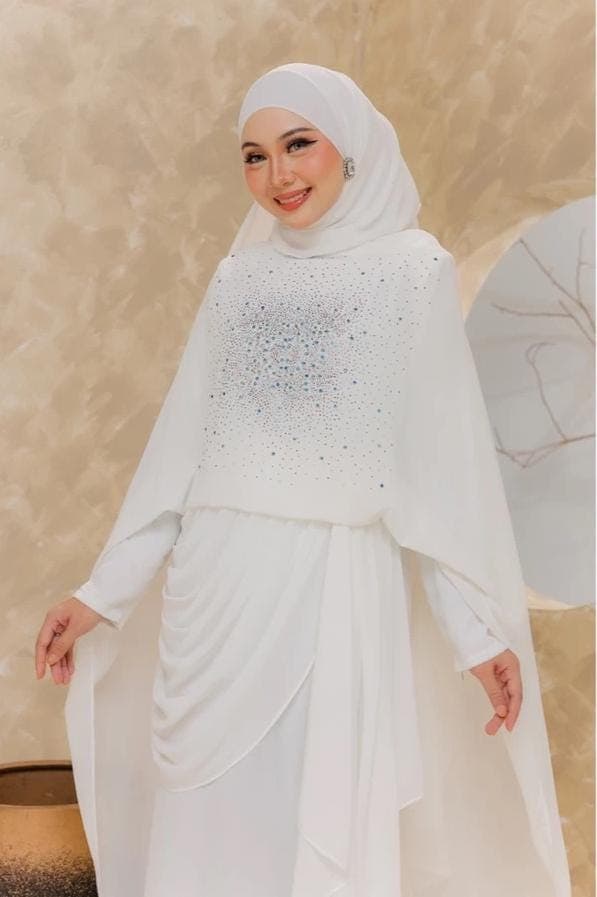Elegant Modest Gown with Beaded Cape, Draped Formal Maxi Dress, Islamic Evening Wear for Wedding Guest & Eid Bridesmaid Gown in 10 Colors - image 3