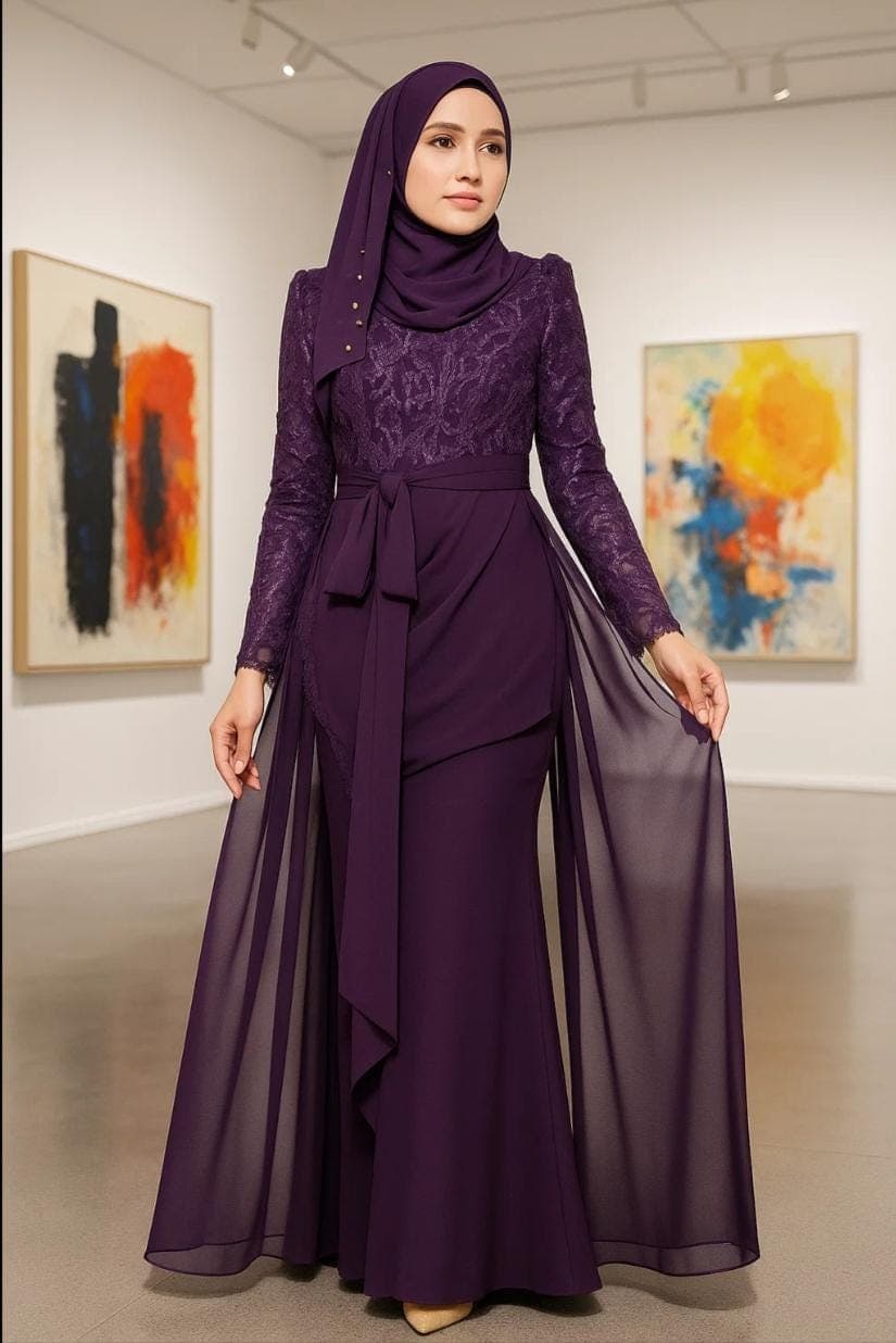 Elegant Modest Evening Dress with Luxury Lace| Hijab-Friendly Long Sleeve Islamic Style Nikkah Gown, Dubai Style, Long Sleeve, XS-XXXL - image 3