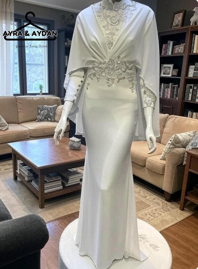 Elegant Lace and Heavy Chiffon Wedding Dress with Cape Sleeve Detail β Timeless Bridal Dress for Your Special Day, Minimalist Wedding Dress - image 4