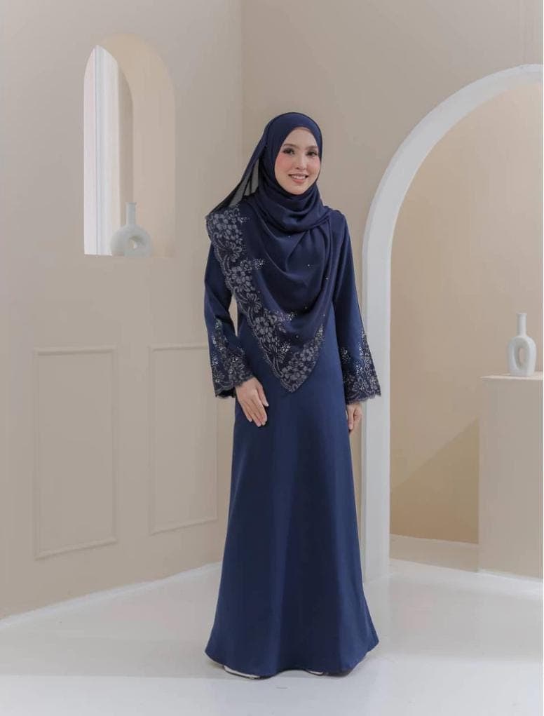 Elegant Embroidered Muslimah Jubah Dress with Free Matching Hijab β Modest Abaya Kaftan for Eid, Wedding, or Formal Events - image 3
