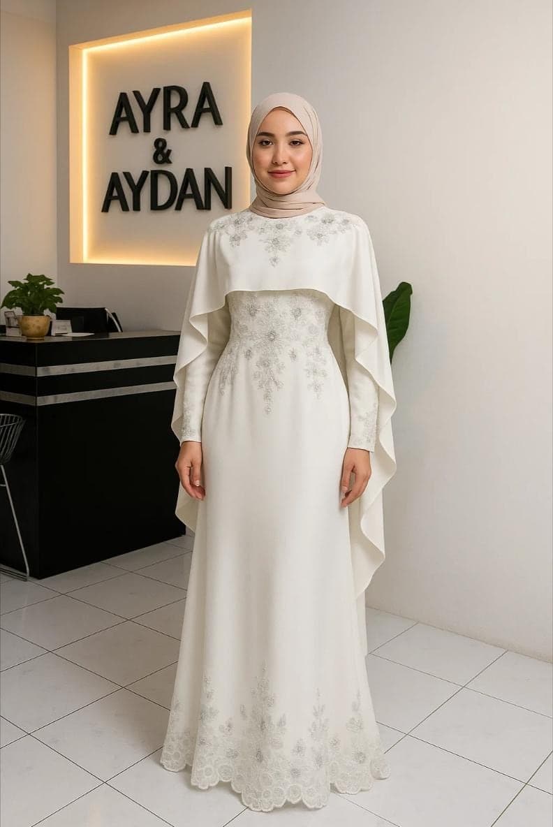 Gorgeous Off-White Muslimah Wedding Dress – Nikah Gown with Modest Design | Engagement Dress | Long Sleeve Bridal Dress for Islamic Weddings
