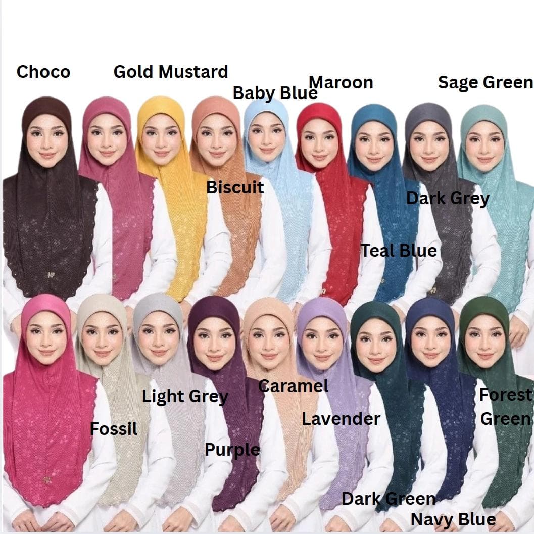 Embroidered Patterned Embossed Hijab | Instant Hijab Muslimah | Slip on Instant Hijab | 18 Color Options - image 4