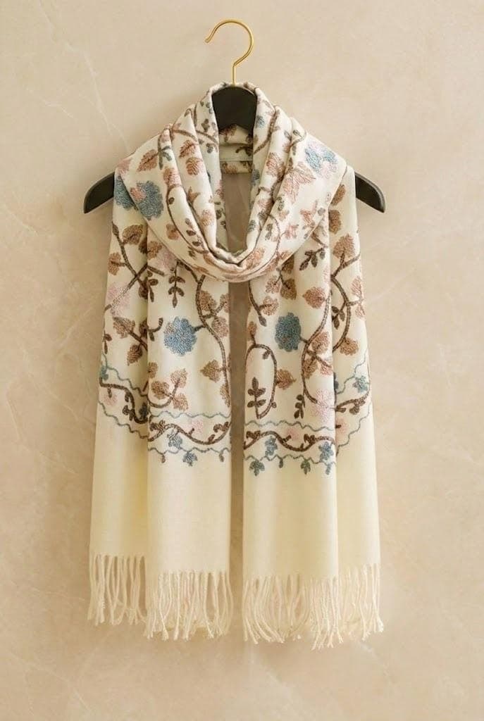 Embroidered Winter Scarf : Luxury Handmade Cashmere Pashmina Blend Shawl - image 3