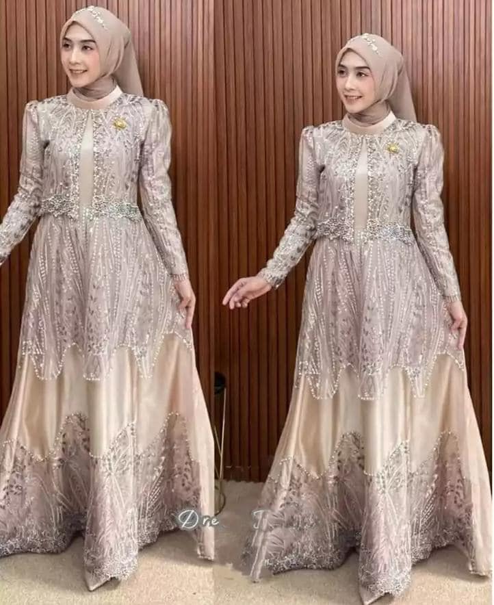 Modest Lace Evening Dress, Muslimah Formal Gown, Hijab Friendly Long Sleeve Maxi Dress, Elegant Eid Outfit, Islamic Wedding Guest Dress - image 5