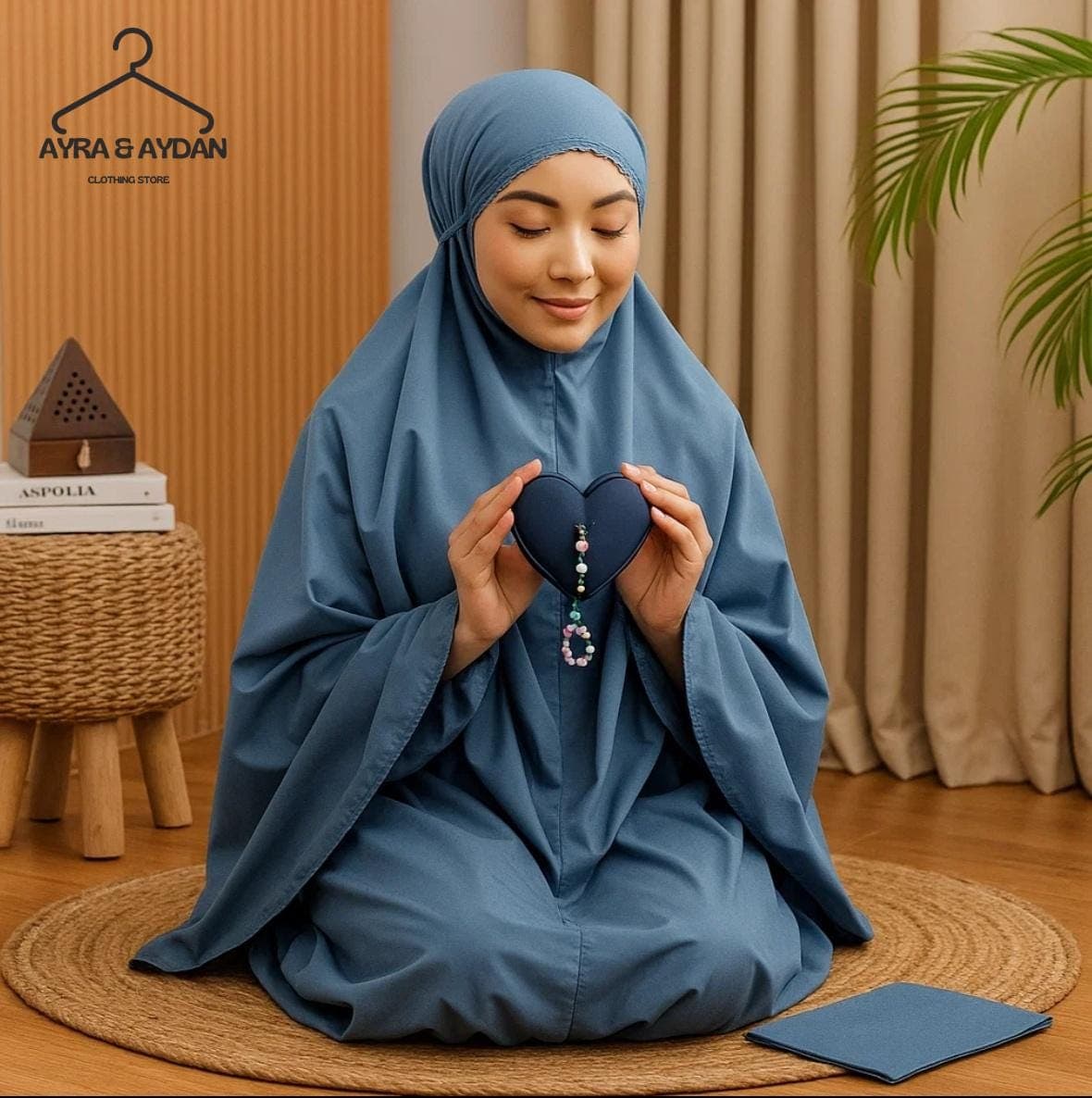Premium Mini Mukena Travel Prayer Set with Heart Shaped Pouch | Lightweight Parachute Muslim Prayer Outfit | Adult Travel Prayer Dress