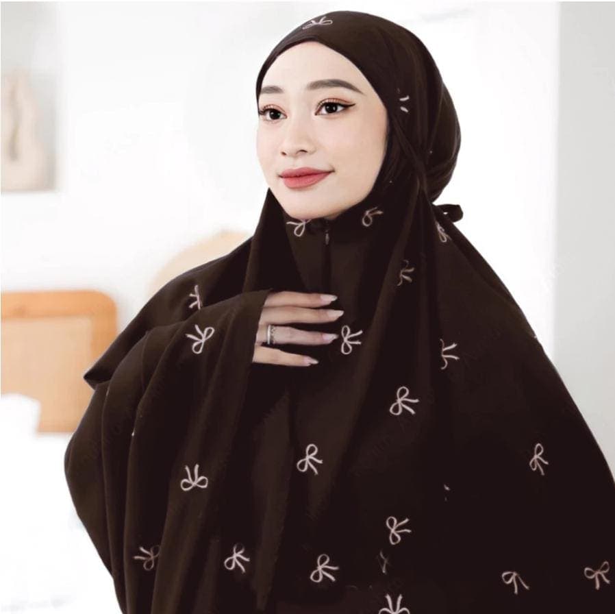 Embroidered Cotton Travel Prayer Dress with Coquette Design & Free Pouch - Portable Prayer Hijab - image 4