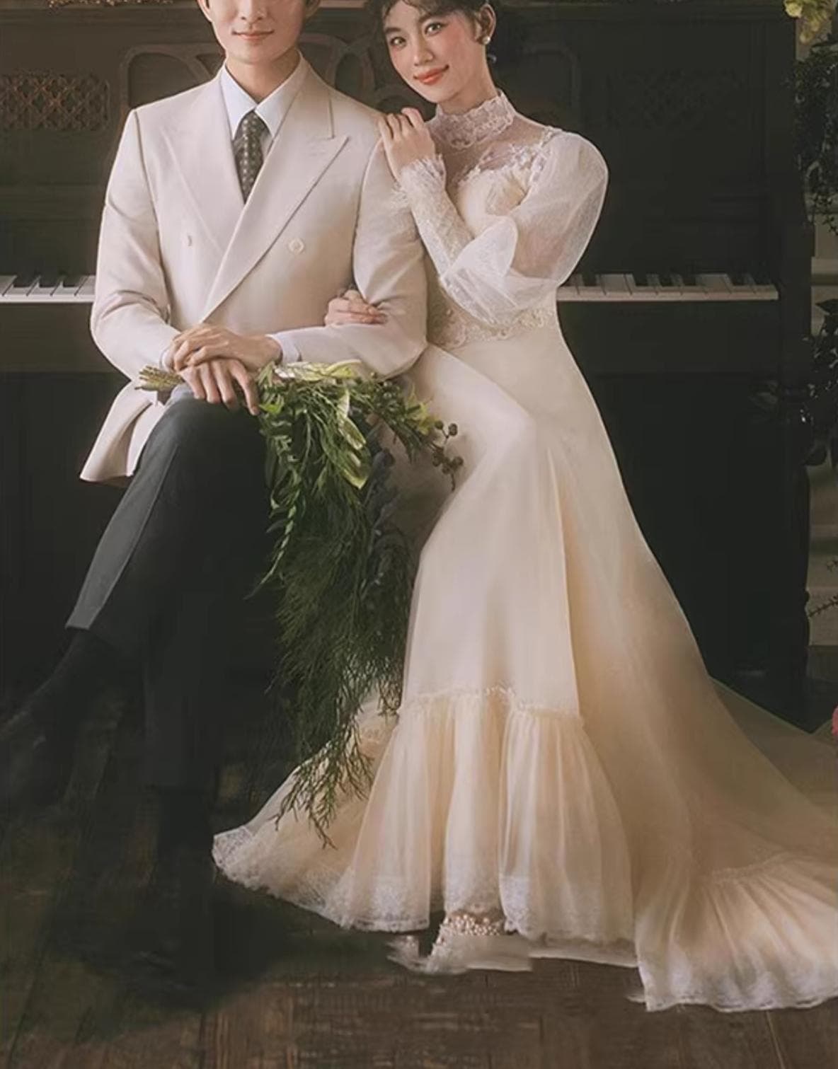 Elegant Lace Long Sleeve French Style Wedding Dress - Modest White Bridal Dress - image 4