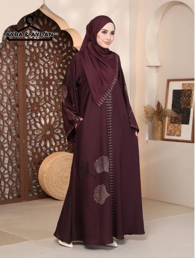 Luxury Eid Abaya Dress for Women – Nidha Kaftan, Breastfeeding Friendly V Neck, DMC Crystal Embellished Modest Muslim Ramadan Outfit