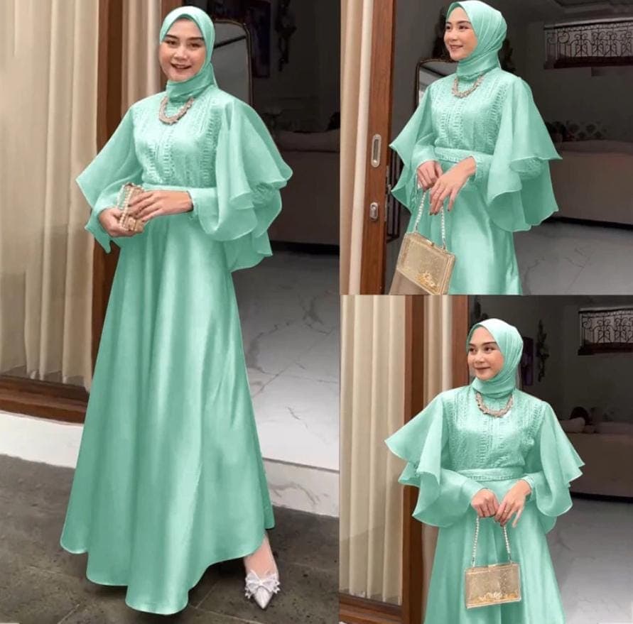 Sleek Bell Sleeve Dress: Pearl Neckline, Modest Formal Wear - image 5