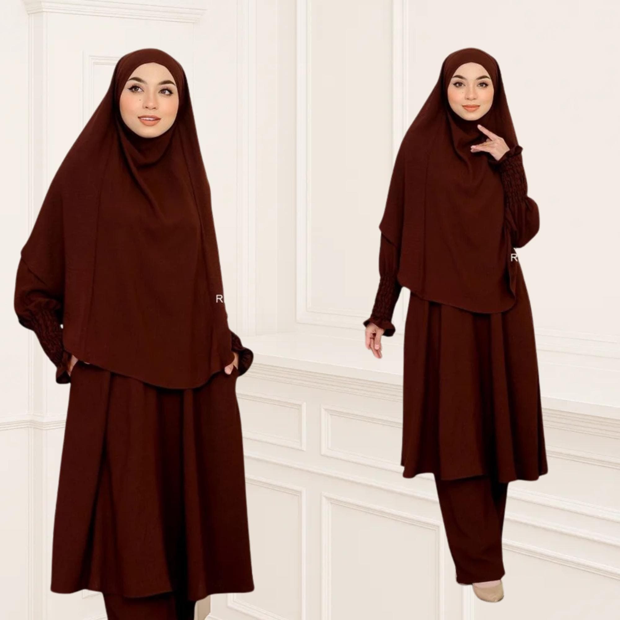Ironless Italian Crepe Khimar Set for Umrah and Hajj | 3-Piece Jubah and Pants - image 3