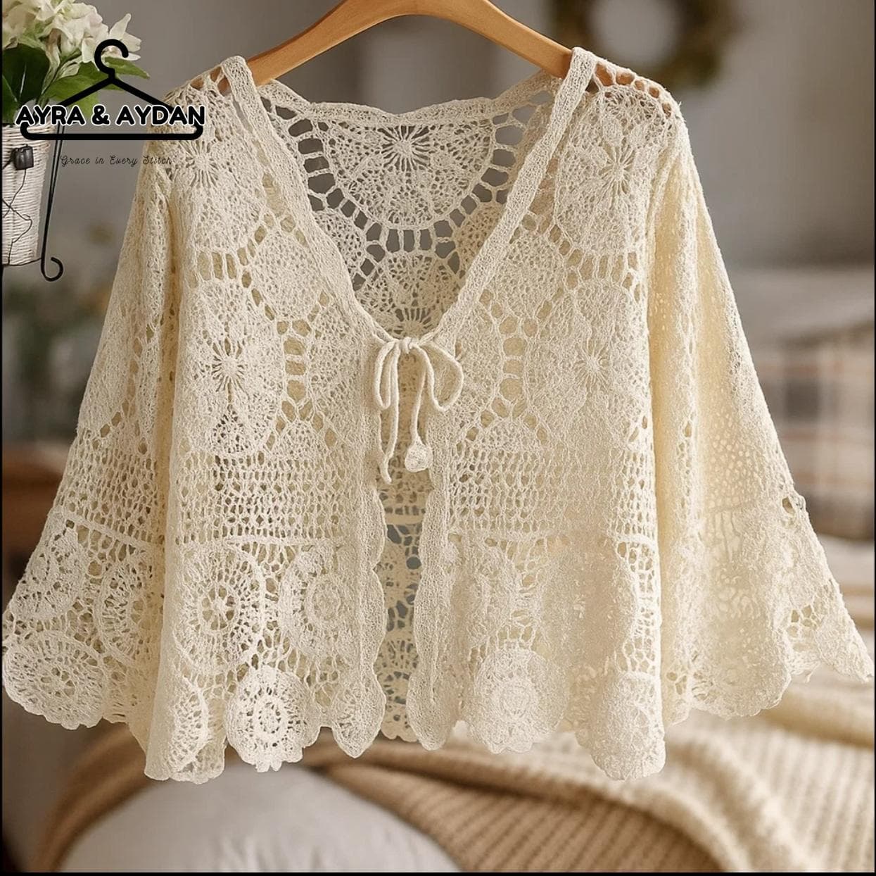Boho Crochet Cardigan, Vintage Mandala Lace Kimono, Hippie Festival Cover Up, Summer Beach Shrug Top For Women - image 3