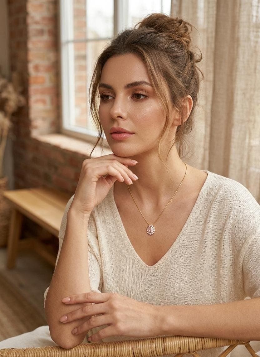 Blush Pink Teardrop Crystal Necklace, Gold Chain, Romantic Bridal Jewelry - image 3