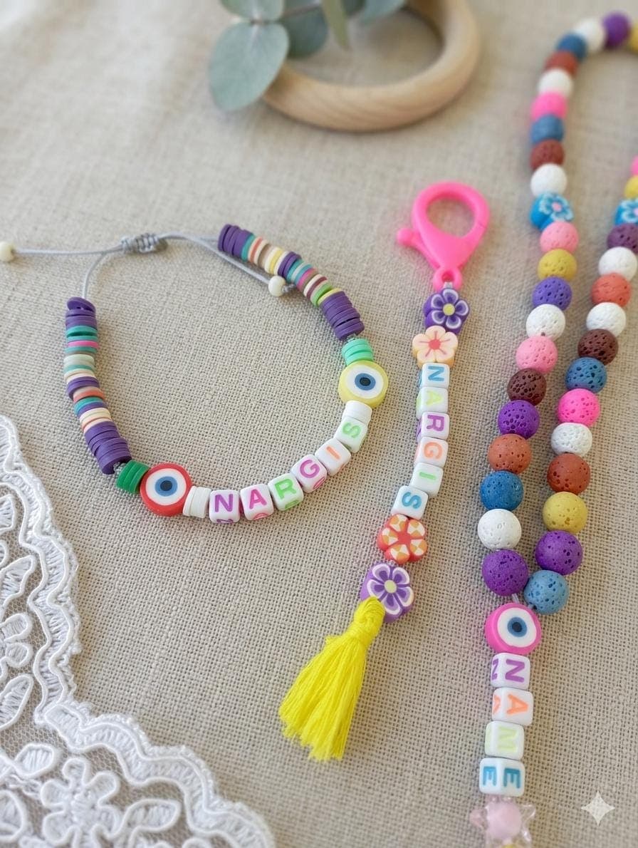 Personalized Kids Tasbeeh: Colorful Lava Stone Islamic Gift or DIY kit