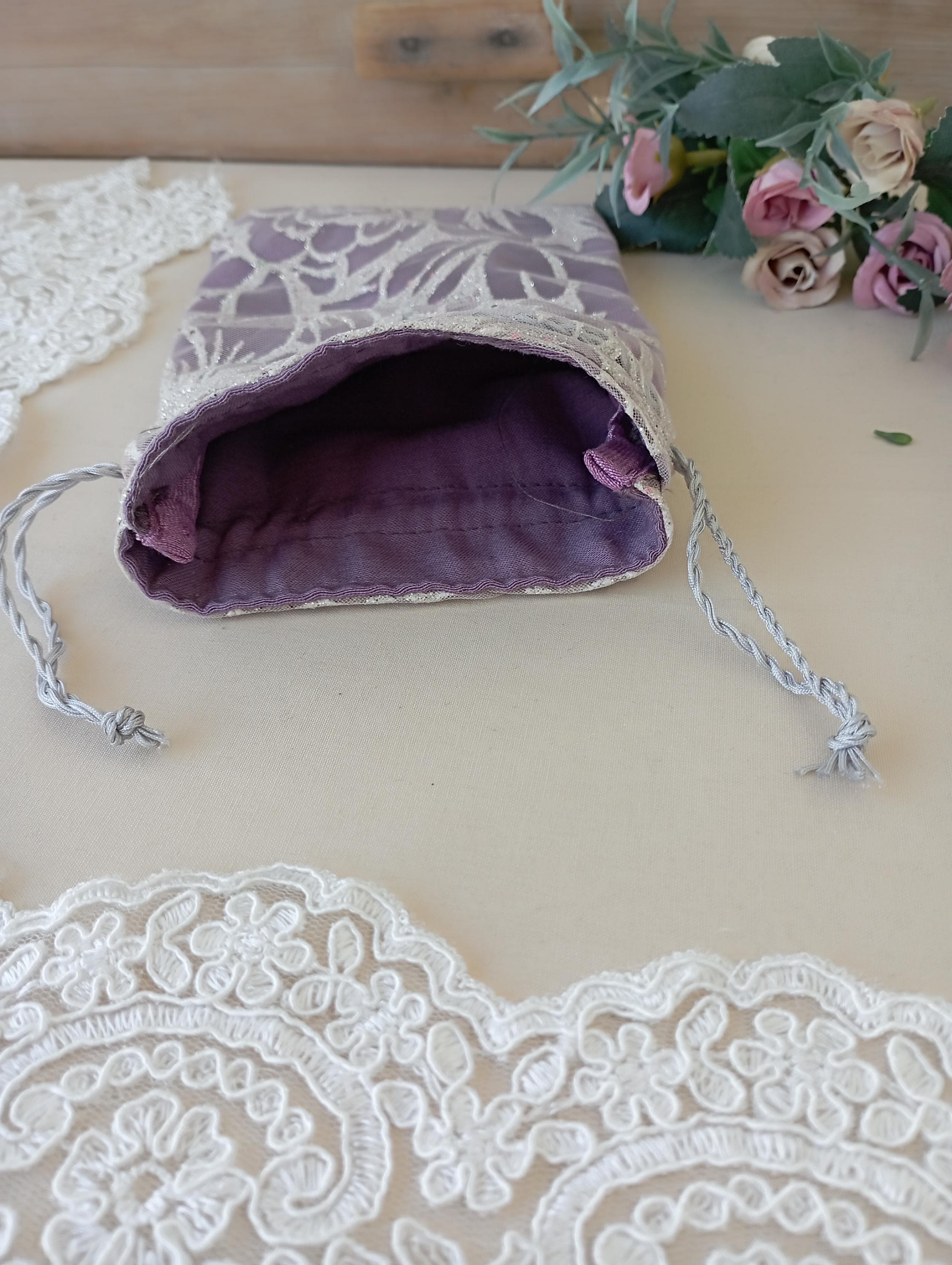 Personalized Prayer Bead Pouch, Glitter Fabric Drawstring Bag - image 4