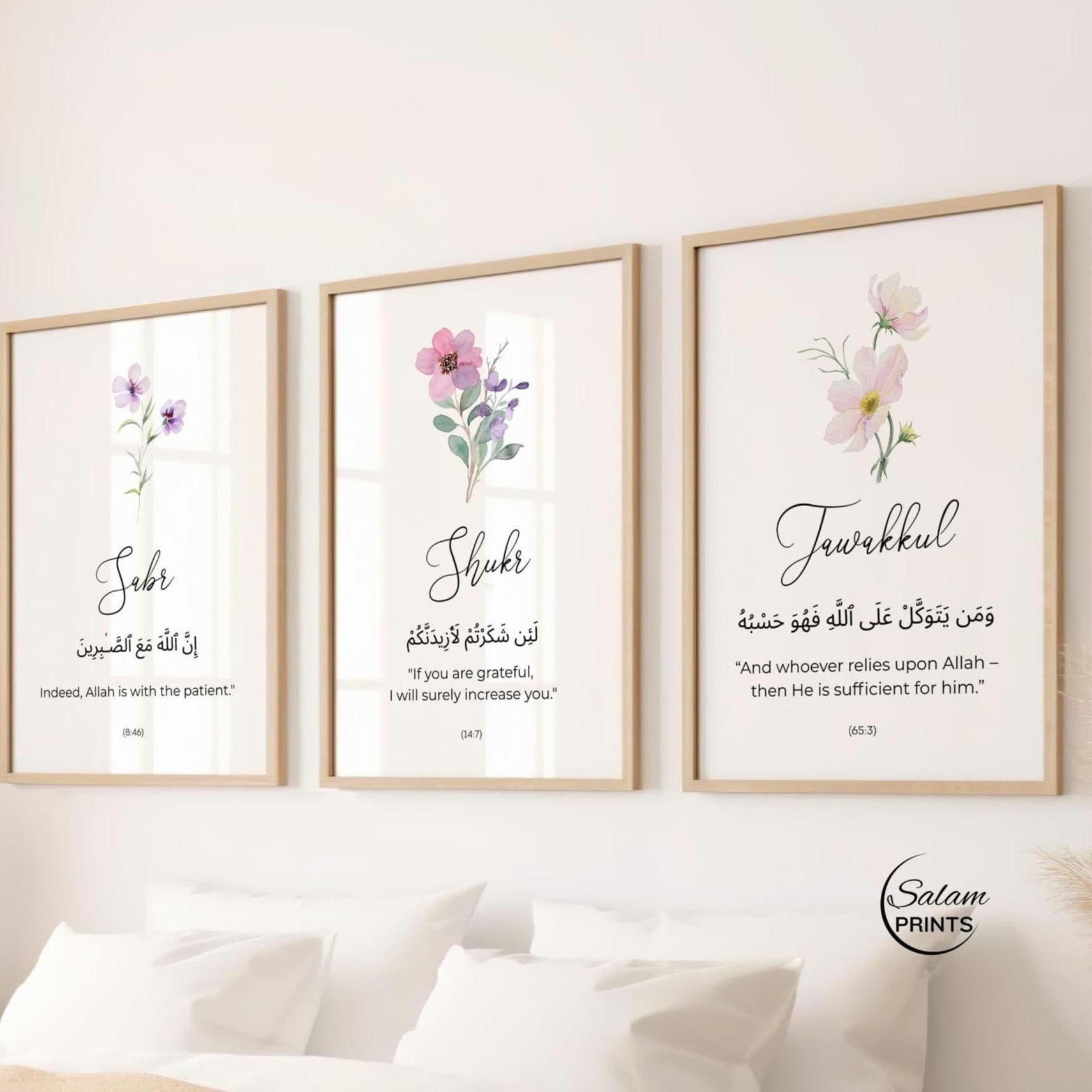 Quran Quote Wall Art set of 3 Sabr Shukr Tawakkul | Islamic Printable poster | Modern Muslim home Decor | Gift for Muslims |Digital Download