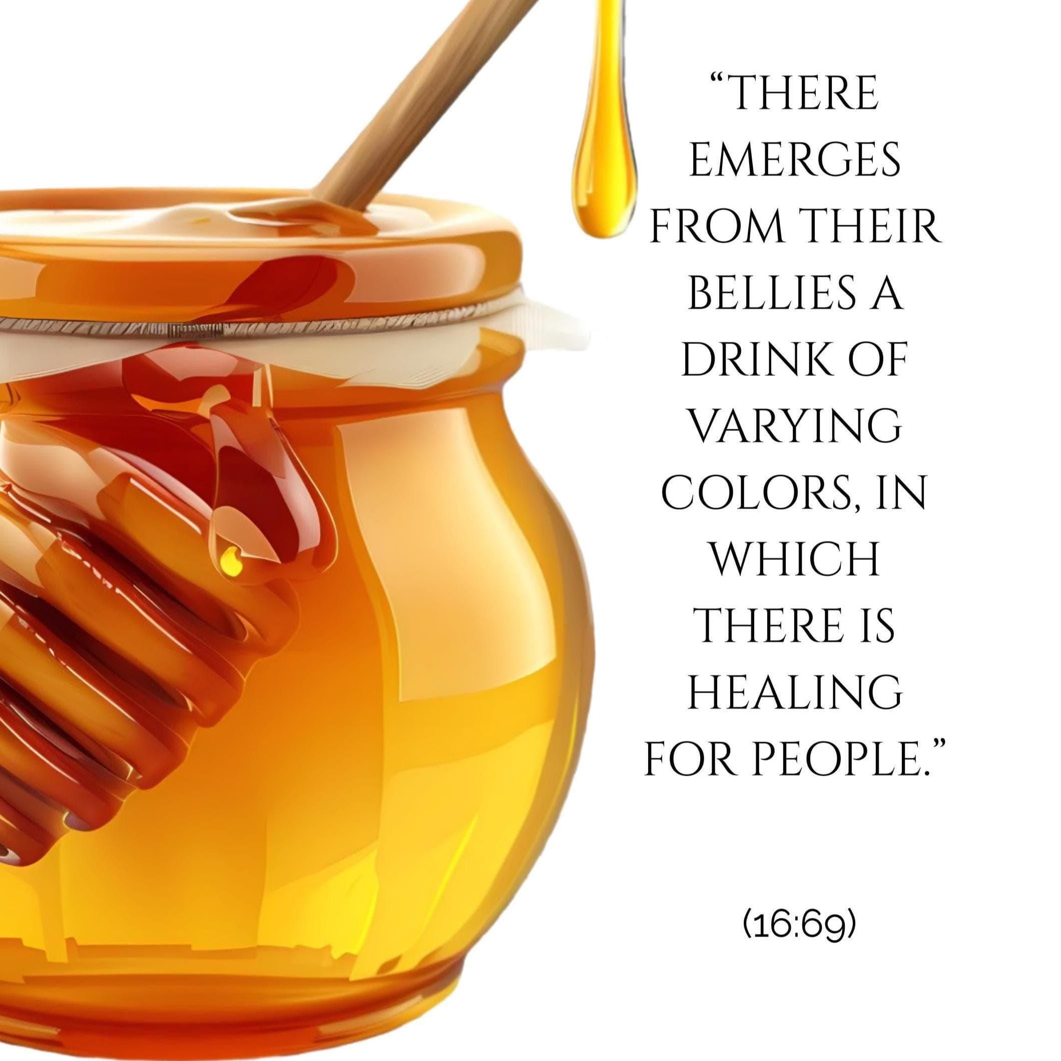 Islamic honey wall art with Quran verse about healing
Surah An-Nahl 16:69 honey Islamic kitchen decor
Quran verse honey Islamic dining room wall art
Islamic wall art for kitchen with honey illustration