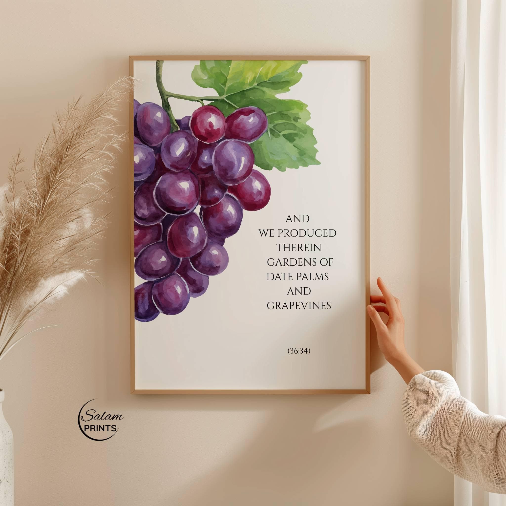 Islamic Kitchen Wall Art Grapes | Quran Inspired Fruit Illustration | Bounty of Allah Quote Art | Muslim Kitchen Decor | Digital Download