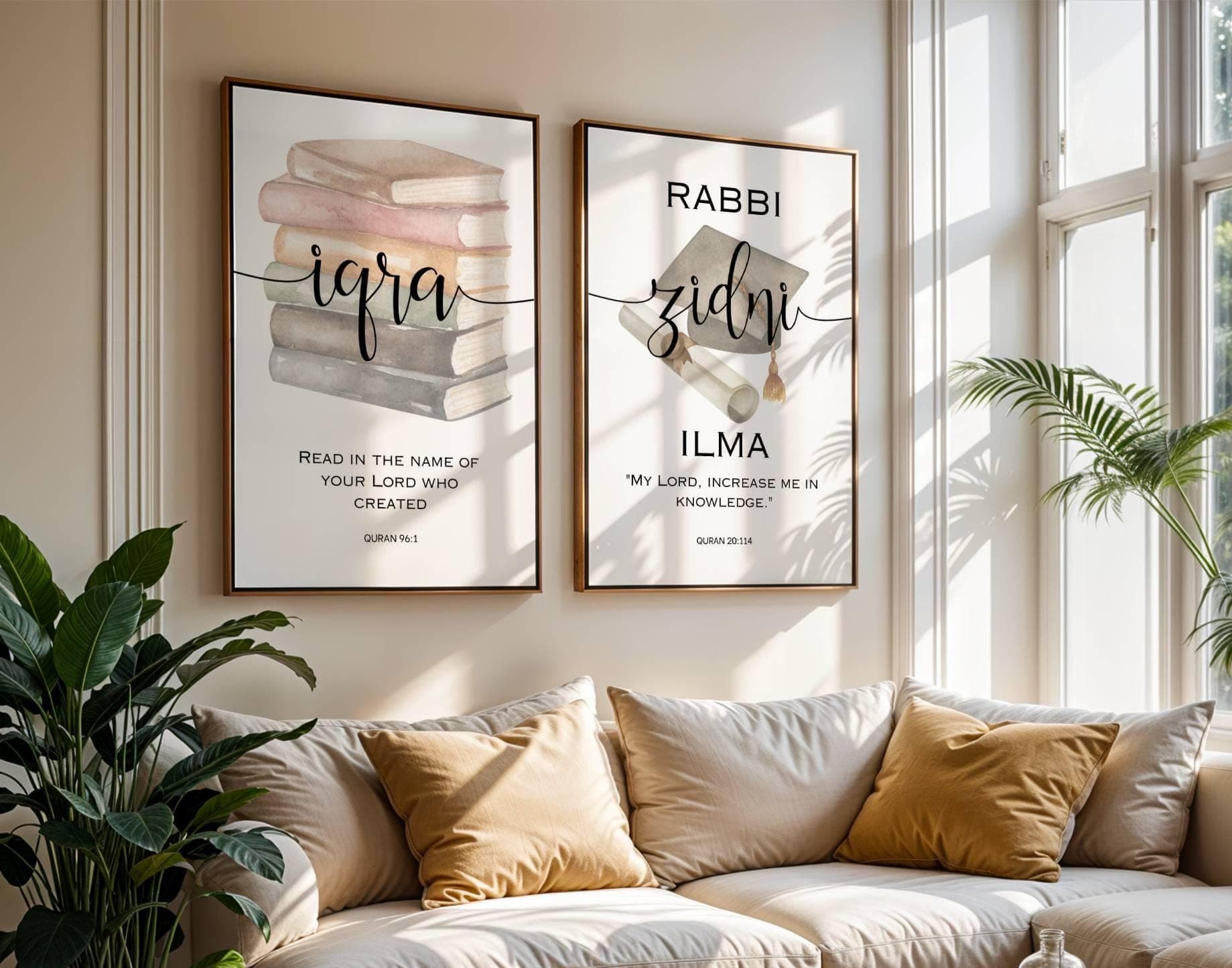 Quran Verse IQRA Printable Poster Rabbi Zidni Ilma Set of 2 Islamic Wall Art Study Room Decor Graduation gift for Students Digital Download
