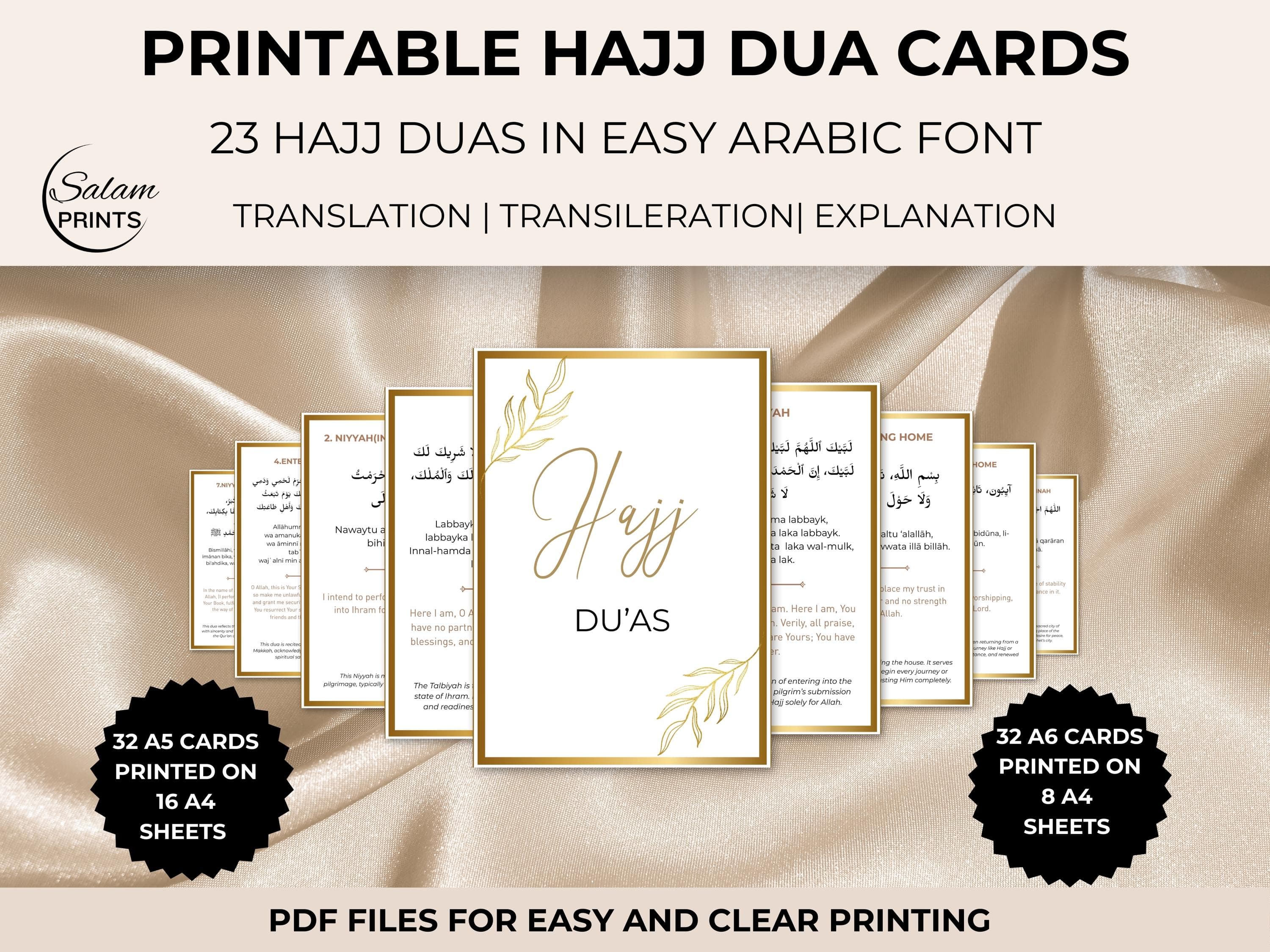 Hajj Dua Cards Printable PDF, Islamic prayer Flashcards for Hajj Duas-Arabic, English,Translation,Transliteration, Islamic Gift for Hajj