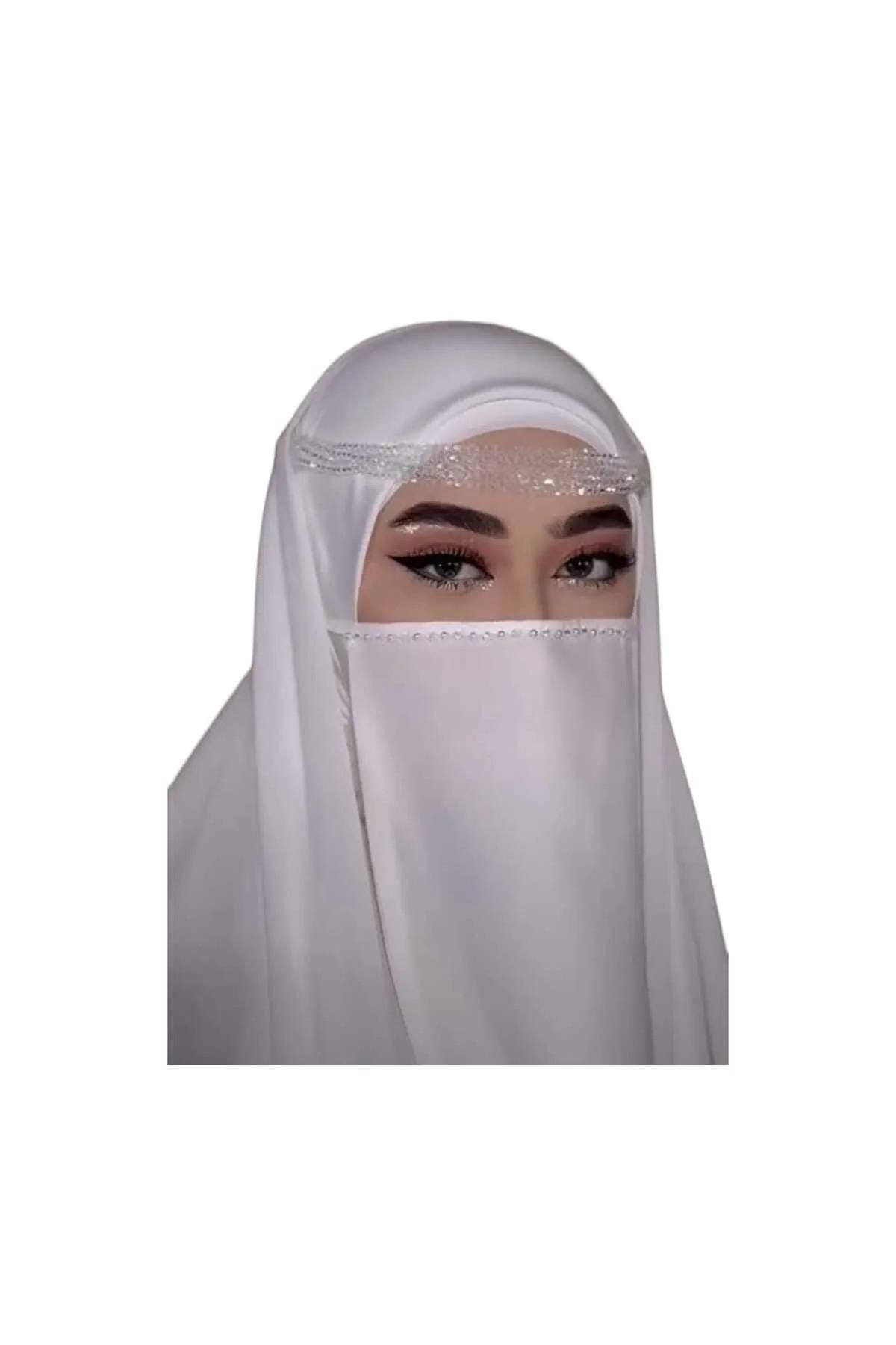 Bridal Satin Niqab, Crystal and Pearl Detail, Muslim Wedding Hijab