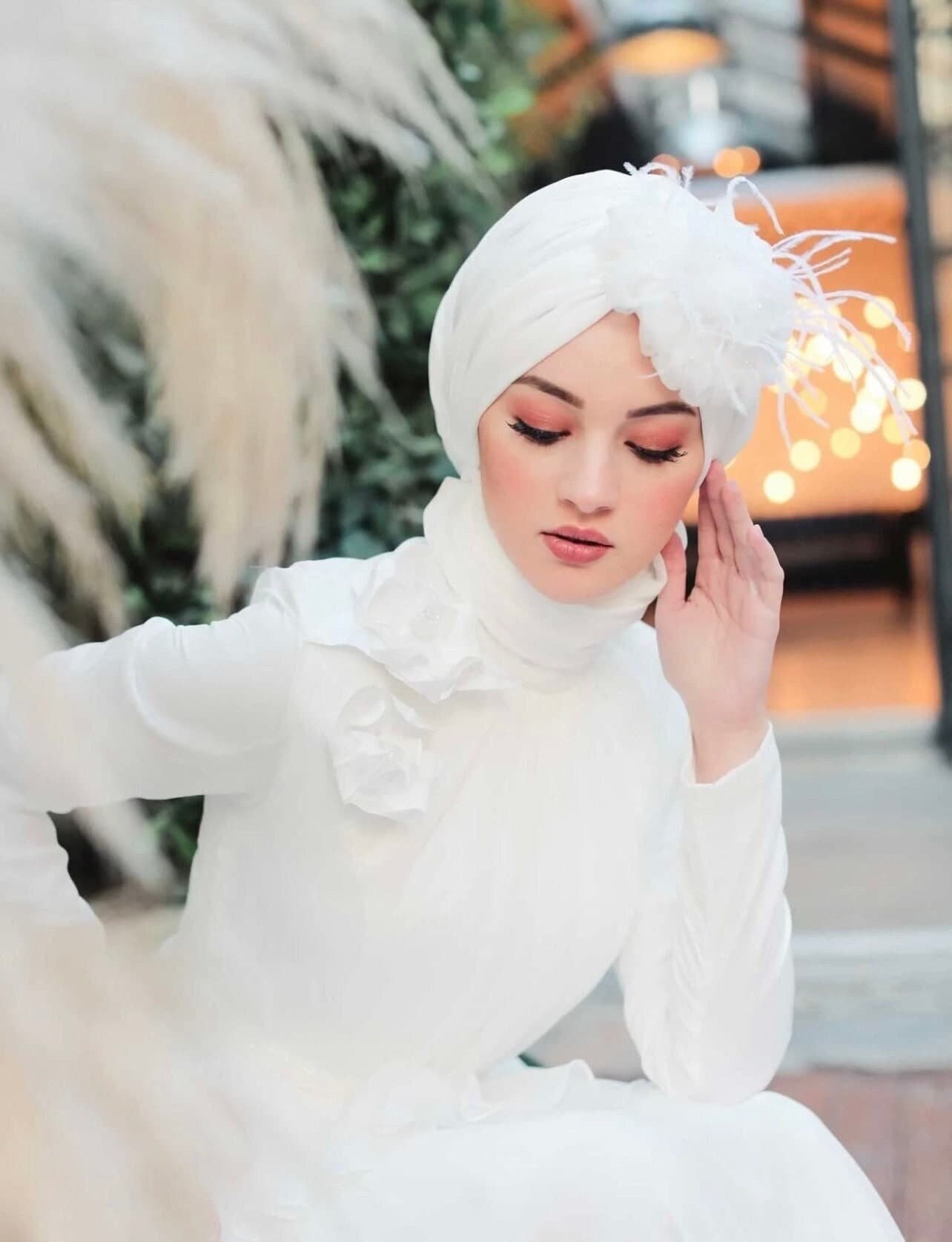 White Chiffon Bridal Hijab: Silky Soft Muslim Wedding Scarf