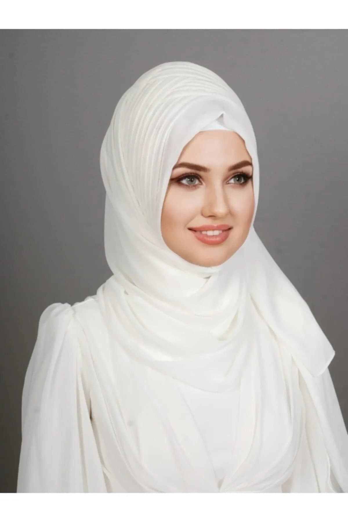 Ecru Chiffon Bridal Hijab, Ready to Wear Muslim Wedding Turban