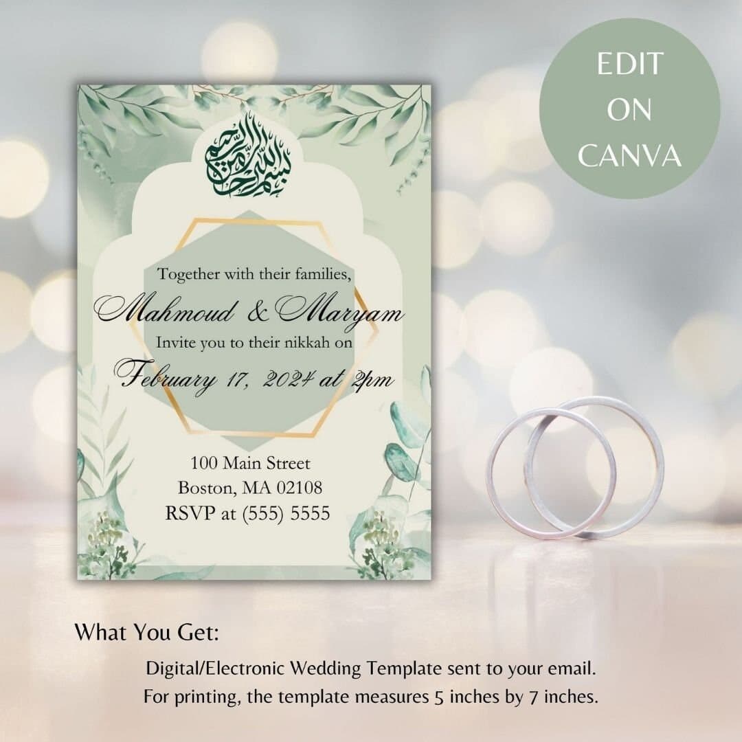 Elegant Nikkah Invitation Template: Islamic Wedding (Digital Download)