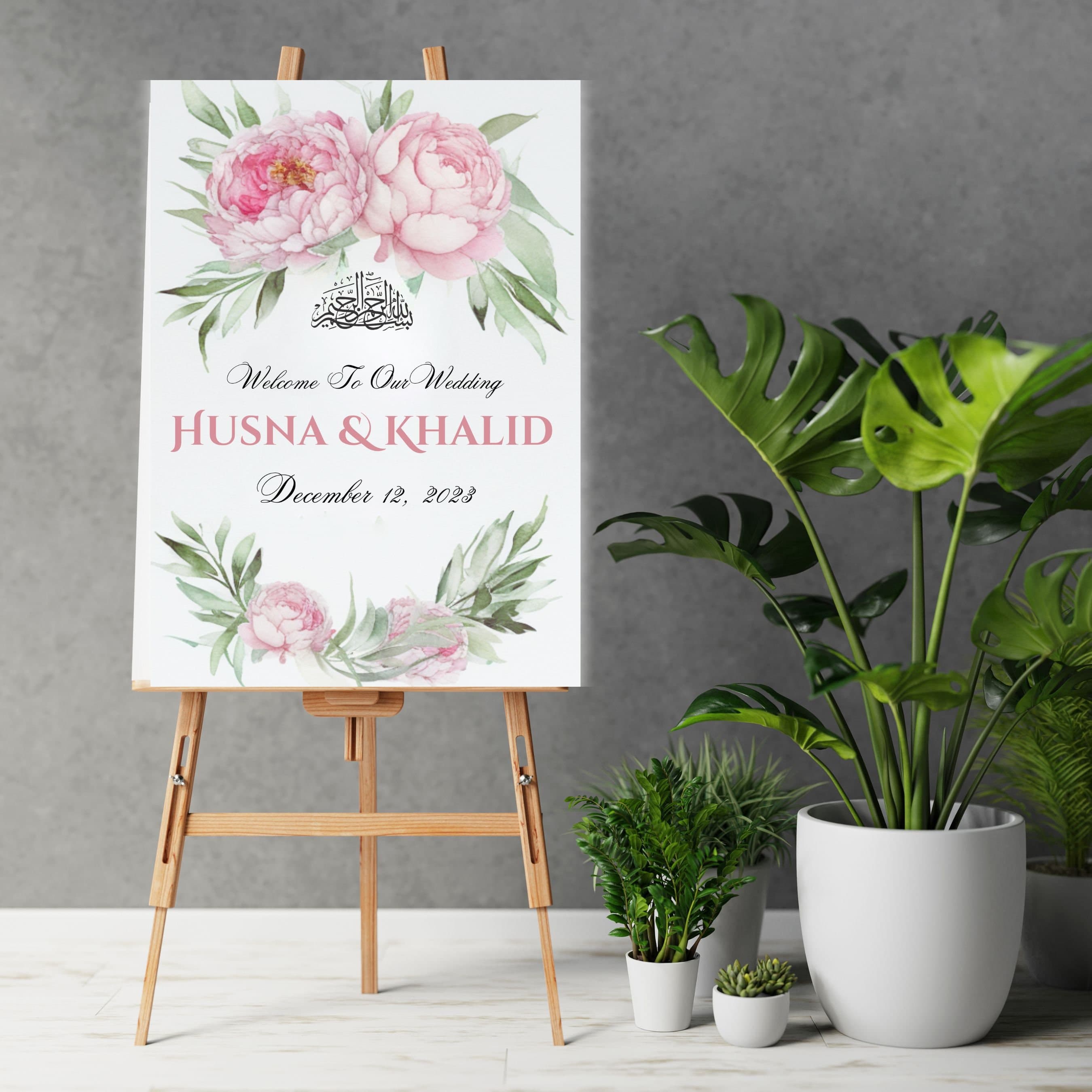 Elegant Nikkah Wedding Sign: Peony Flowers & Arabic Calligraphy - image 5