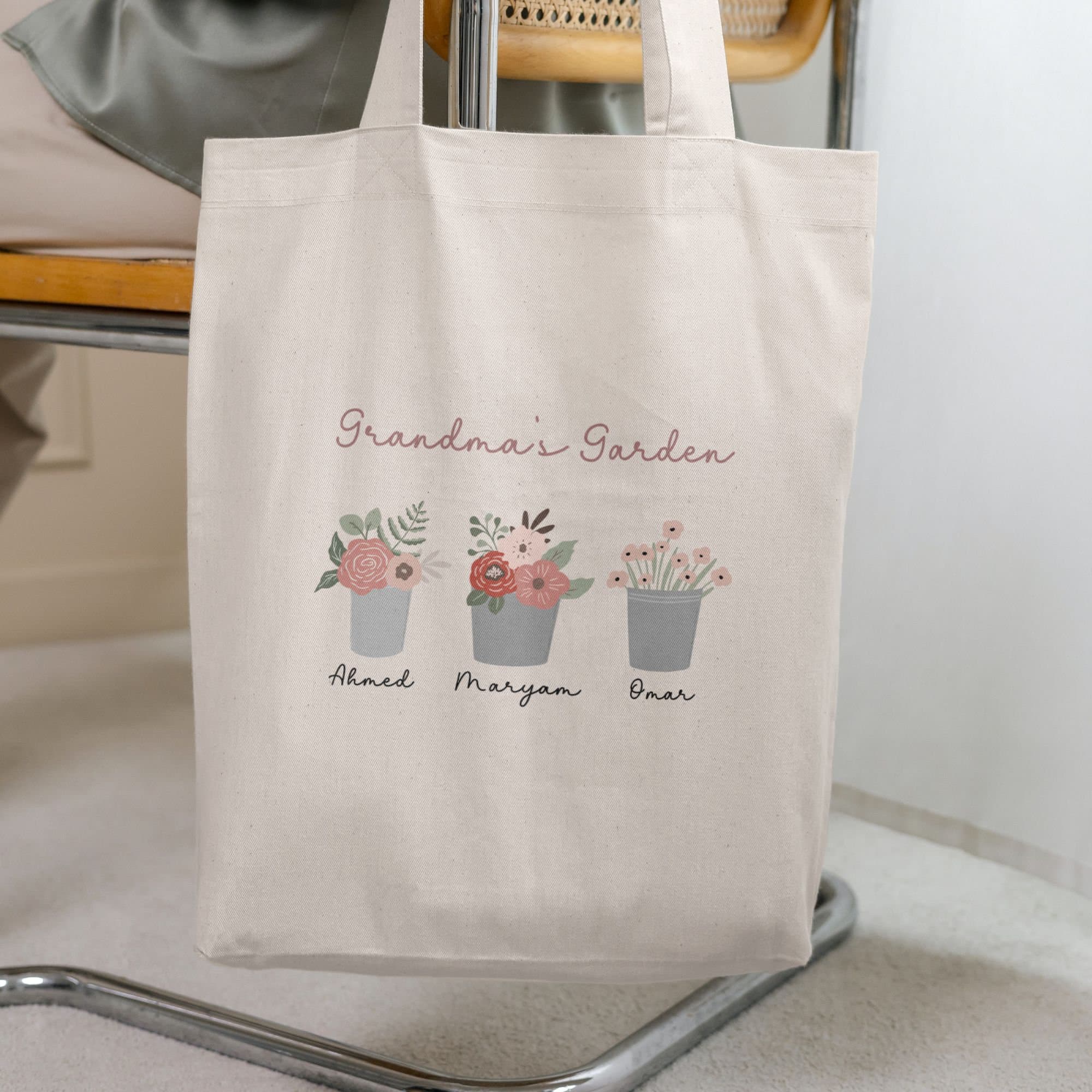 Personalized Floral Tote Bag: Grandma's Garden, Custom Name